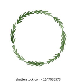 Minimalistic handpainted watercolor green wreath. Beautiful decorative hand-made design element isolated on white background in high resolution. - Powered by Shutterstock