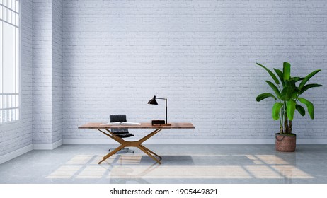 Minimalistic Home Office, Photorealistic 3D Illustration, Suitable For Video Conference And Zoom Background.	