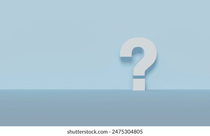 Minimalistic image featuring a white question mark standing on a light blue surface with a light blue background, symbolizing inquiry and uncertainty. - Powered by Shutterstock