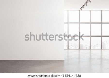 Minimalistic interior with window and copy space on white wall. Mock up, 3D Rendering