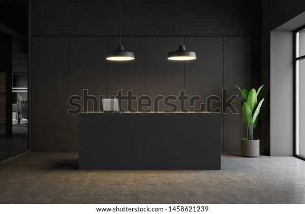 Minimalistic Office Interior Dark Gray Walls Stock