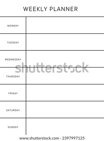 Minimalistic Weekly planner page. Notebook pages for notes and goals. planner page template. Modern Business organizer.