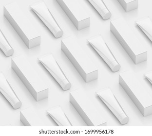 Minimalistic White Toothpaste Tube with Box, Blank Container 3D Rendering isolated on light background