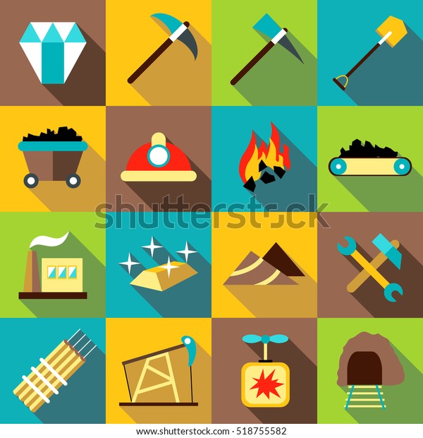 Mining production icons set. Flat\
illustration of 16 mining production  icons for\
web