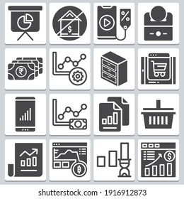 Minister Icons Set ? Simple Set Of 16  Includes Basket, Line Chart, Analytics, Online Shop, Money, Smartphone, Film, State, House, Drawers, Pie Chart, Cash Symbols