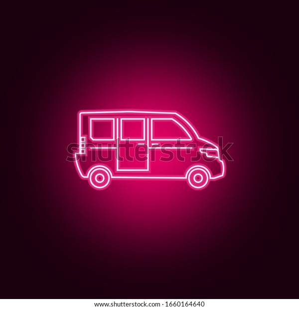 Minivan neon icon.\
Elements of Transport set. Simple icon for websites, web design,\
mobile app, info\
graphics