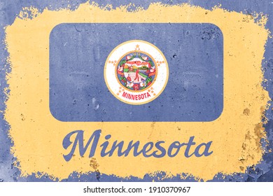Minnesota state flag vintage road tin sign rusty board. Retro grunge flag of Minnesota decor background.