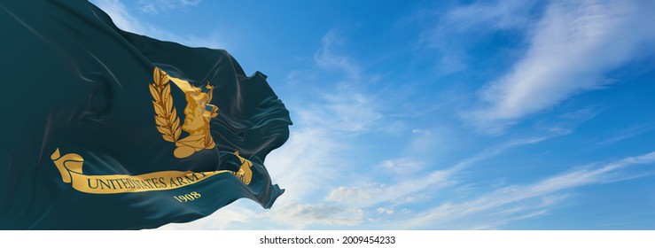 Minsk, Belarus - May, 2021: Flag Of Chief Of The United States Army Reserve Waving In The Wind. USA National Defence. Copy Space. 3d Illustration.