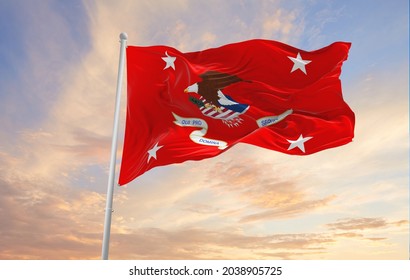 Minsk, Belarus - May, 2021: Flag Of United States Solicitor General Waving In The Wind. USA National Defence. Copy Space. 3d Illustration.