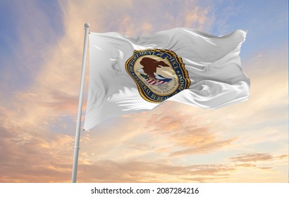 Minsk, Belarus - May, 2021: Flag Of United States Federal Bureau Of Prisons Waving In The Wind. USA Departments. Copy Space. 3d Illustration,