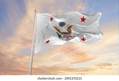 Minsk, Belarus - May, 2021: Flag Of United States Assistant Secretary Of War Waving In The Wind. USA National Defence. Copy Space. 3d Illustration.