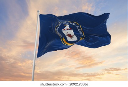 Minsk, Belarus - May, 2021: Flag Of United States Central Intelligence Agency, CIA Waving In The Wind. USA National Defence. Copy Space. 3d Illustration.