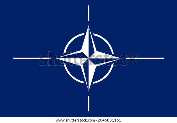 Minsk, Belarus - May,\
2021: Top view of NATO flag no flagpole. Plane design, layout. Flag\
background
