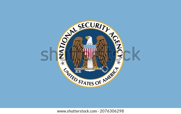 Minsk, Belarus - May, 2021: Top view of flag of United States National Security Agency, NSA, no flagpole. Plane design, layout. Flag background.