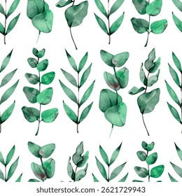 Mint Green Forest Eucalyptus Leaf Watercolor Abstract Scandinavian Design Seamless Pattern Wallpaper Curtain Bedding Background Upholstery Gift Wrapping Paper