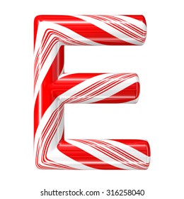 Mint Hard Candy Cane 3d Alphabet Collection Striped In Christmas Colours. Letter E.