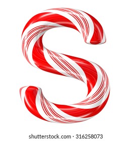 Mint Hard Candy Cane 3d Alphabet Collection Striped In Christmas Colours. Letter S.