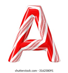 Mint Hard Candy Cane 3d Alphabet Collection Striped In Christmas Colours. Letter A.