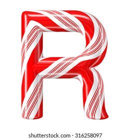 Mint Hard Candy Cane 3d Alphabet Collection Striped In Christmas Colours. Letter R.