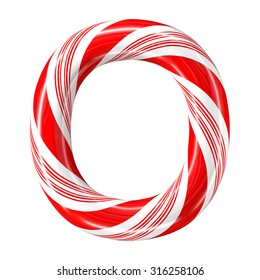 Mint Hard Candy Cane 3d Alphabet Collection Striped In Christmas Colours. Letter O.