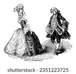 Minuet (a social dance of French origin for two people) from the 18th century - Vintage engraved illustration