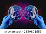 Mirror Bacteria Concept as hypothetical microorganisms with reversed molecular chirality using mirror-image biomolecules like D-amino acids instead of L-amino acids with 3D illustration elements.