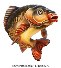 Mirror Carp Illustration. Isolated On White Background.