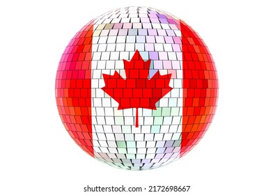 Mirror disco ball with Canadian flag, 3D rendering isolated on white background