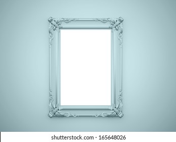 Mirror Frame Vintage Rendered On Blue