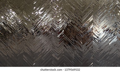 Mirror mosaic with reflection of the environment, abstract background of diagonal mirror tiles. 3D rendering