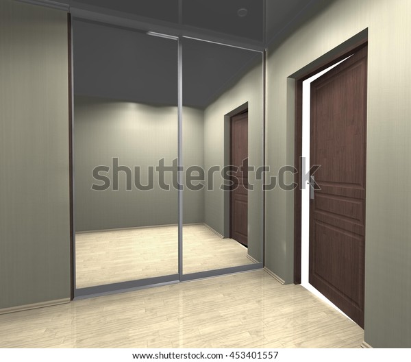 Mirrored Wardrobe Sliding Doors Interior Design Stock Illustration