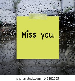 Miss You Paper Note On Rain Drop Windows