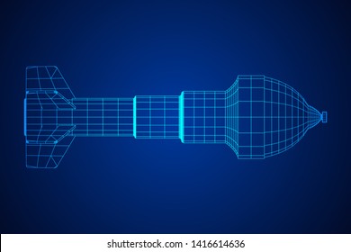 Missile, Nuclear Bomb Or Mortar Mine Wireframe Low Poly Mesh Illustration