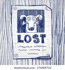 Missing Dog Poster, Doodle,  Hand Draw Illustration