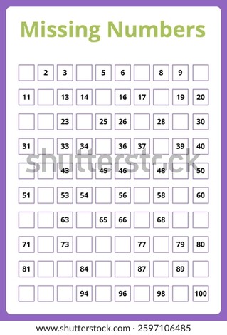 Missing numbers, a math worksheet for school children.