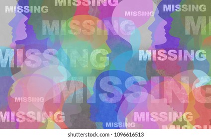 Missing Person Concept As People That Have Disappeared Or Runaway And Abduction Crime Involving An Individual Symbol In A 3D Illustration Style.