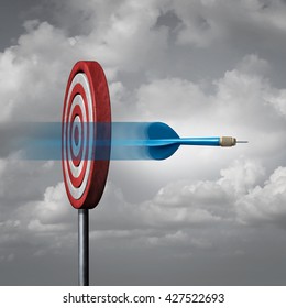 Missing the target concept as a dart way off the mark or bullseye as a metaphor for failure and failing to hit a goal with 3D illustration elements.