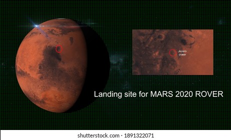 Mission Mars 2020 .Landing Site For Mars 2020 Rover 3d Rendering Illustration