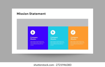 Mission statement slide presentation template with clean modern and professional design. Ideal for presenting company mission core values organizational purpose and business philosophy in corporate presentations and pitch decks.