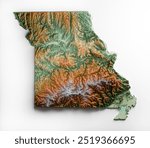 Missouri Shaded Relief Height Map