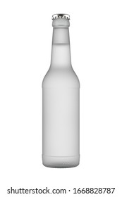 Misted or Frozen 12 oz Clear Glass Beer or Water Bottle with Drink. 3D Render Isolated on White.
