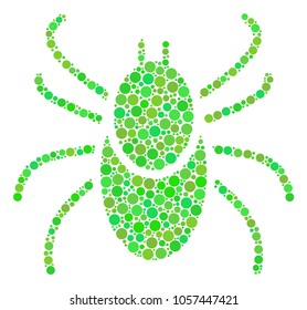 Mite Tick composition of dots in variable sizes and ecological green color tinges. Raster dots are combined into mite tick composition. Organic raster illustration.