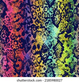 Mix Animal Skin With Leopard, Snake And Zebra Seamless Pattern For Textile Print, Wallpaper.