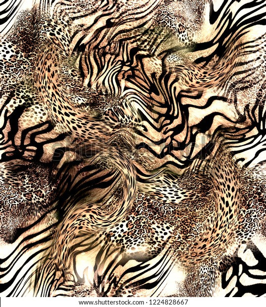 Mix animal skin prints. Leopard and zebra seamless
pattern. 