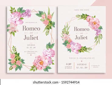 Mix flowers watercolor wedding invitation card with text layout - Powered by Shutterstock