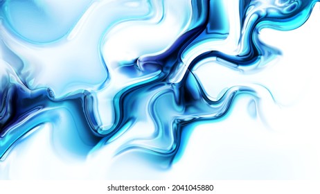 Mixed Blue Colors Glassy Texture. Frozen Ocean Water Marble Background. Splash Sea Liquid Ink Design.