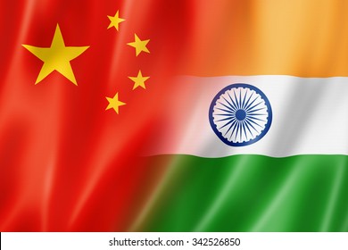 Mixed China And India Flag, Three Dimensional Render, Illustration