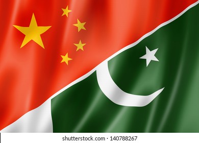 Mixed China And Pakistan Flag, Three Dimensional Render, Illustration