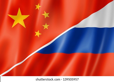 Mixed China And Russia Flag, Three Dimensional Render, Illustration