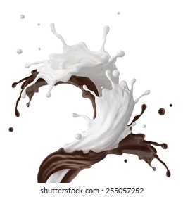 Mixed Chocolate Milkshake Drink Splashing, Fountain Splash Isolated On White Background